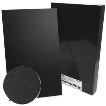 8.5" x 14" Grain Binding Covers - 100pk (Legal Size) featuring a textured black surface and shown in packaging.