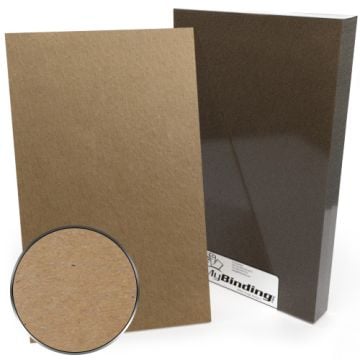 8.5" x 14" Legal Size Chipboard Covers, featuring a brown textured surface and packaged in a stack.