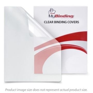 8.75" x 11.25" Clear Covers - 100pk (Oversize) with a transparent sheet partially folded over packaging featuring a red design and 'MyBinding' branding.