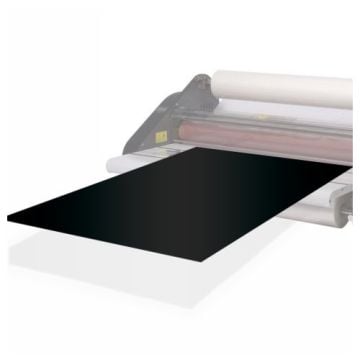 Proseal Cleaning Boards to Remove Adhesive Residue being fed through a laminating machine for cleaning purposes.