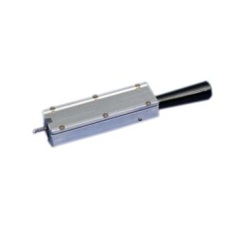 A rectangular metal tool with a black handle and screws along its body, used as an Aamstamp Die Holder for securing dies in stamping applications.