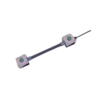 Aamstamp Two Hand Safety Switch with a long connecting bar, featuring two green push buttons housed in square enclosures, designed for industrial safety applications.