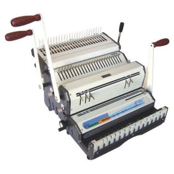 An Akiles DuoMac C51 Plastic Comb and 5:1 Coil Binding Machine with dual handles and various binding components.