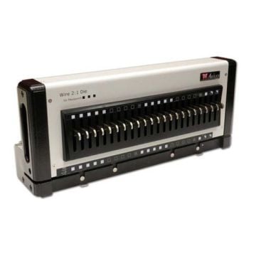 An Akiles FlexiPunch Binding Die Set designed for 2:1 wire punching with a durable, metallic construction and multiple punch dies.