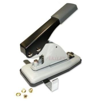 Akiles Hand Held Eyelet Punch with Guide for precise hole punching and eyelet fastening, shown with gold eyelets.