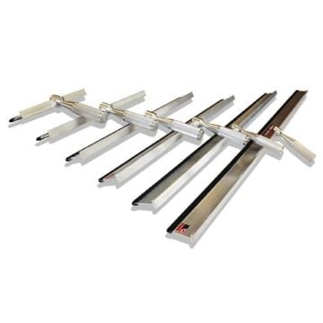 Set of aluminum squeegees with adjustable handles, designed for industrial or commercial use.