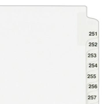 Avery 251-275 White Legal 11" x 8.5" Avery Style Collated Dividers, showcasing numbered tabs for organized document separation.