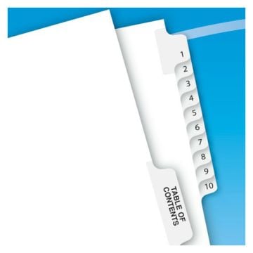 Avery 1-10/TOC Legal 11" x 8.5" Avery Style Collated Dividers featuring numbered tabs and a table of contents section.