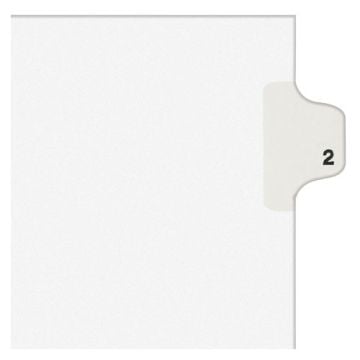 Avery 2 Individual Number Legal Index Avery Style Dividers tab with a white background and the number "2" printed on the side tab.