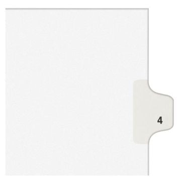 A white Avery 4 Individual Number Legal Index Avery Style Divider with a side tab labeled '4'.