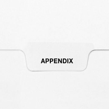 Avery Style Letter Size Individual Editorial Bottom Tab Legal Index labeled 'Appendix' on a white file divider tab.