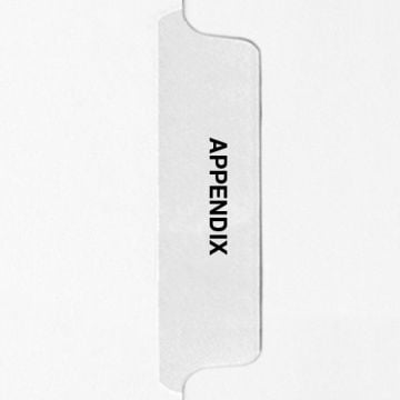 A close-up view of an Avery Style Letter Size Individual Editorial Side Tab Legal Index labeled "APPENDIX" with a vertical black font on a white tab.