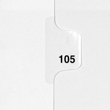 Close-up of '105' Individual Number Avery Style Tabs [Letter, Side, Uncollated] with white tab featuring bold black numbering.
