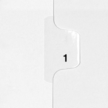 Avery Style Letter Size Individual Number 1 - 50 Side Tab Legal Indexes with a white tab labeled with the number '1' for organized document filing.