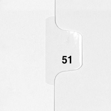 Avery Style Letter Size Individual Number 51 - 100 Side Tab Legal Indexes with a white tab labeled '51' in black text on a plain background.