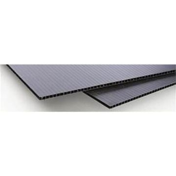 Two stacked black 4mm corrugated plastic boards with visible hollow flutes along their edges, placed on a white background.