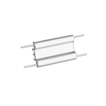 A silver cylindrical Banner Trak Connector with two rods extending from either end, designed to connect and hold components in place.