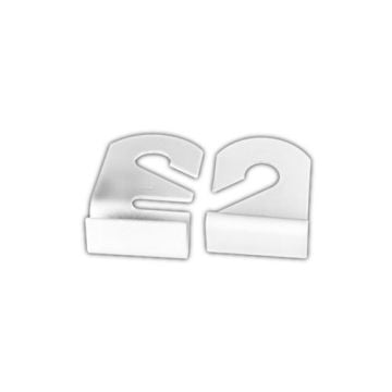 Two clear plastic hooks from the Banner Trak T-Bar Ceiling Hooks, designed for hanging banners or signs from a T-bar ceiling system.