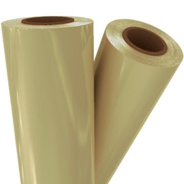 Two rolls of Beige Pigment Laminating / Toner Fusing Foil with a glossy finish, ideal for professional laminating applications.