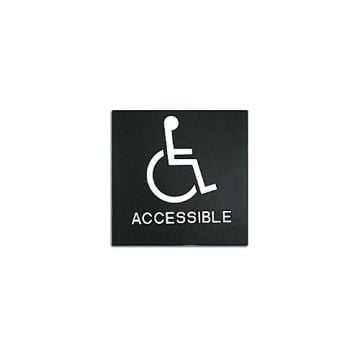 Black 8" x 8" Handicap Accessible ADA Sign with a white wheelchair symbol and bold 'ACCESSIBLE' text on a sleek black background.