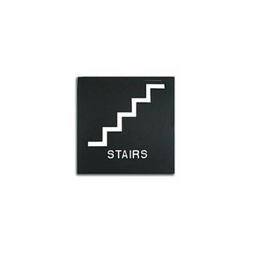 Black 8" x 8" Stairs ADA Sign with a simple white stair graphic and bold text indicating stair access.