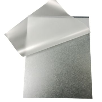 Black Heavy Duty 1/4" Thick Gloss Pouch Laminating Boards with a glossy protective sheet partially peeled back, showing the sturdy surface underneath.