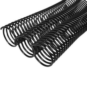 Close-up of Black 4:1 Metal Spiral Coil Binding Spines neatly arranged in parallel rows.
