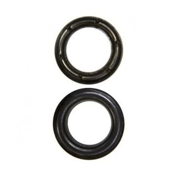 Black Oxide Grommets, one with a ribbed design and the other with a smooth finish, displayed side by side.