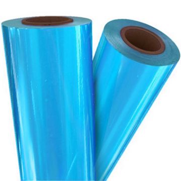 Rolls of Electric Blue Metallic Laminating / Toner Fusing Foil with a glossy finish, perfect for professional printing and decorative applications.