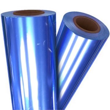 Two rolls of Dark Blue Metallic Laminating / Toner Fusing Foil with a shiny, reflective surface.