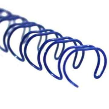 Showcases a collection of Blue Spiral-O 19 Loop Wire Binding Combs, neatly arranged in a row with their distinctive spiral design.