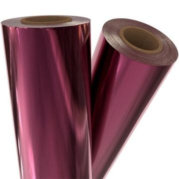 Burgundy Metallic Toner Fusing/Sleeking Foil - 3" Core displayed as two glossy rolls with a reflective burgundy finish.
