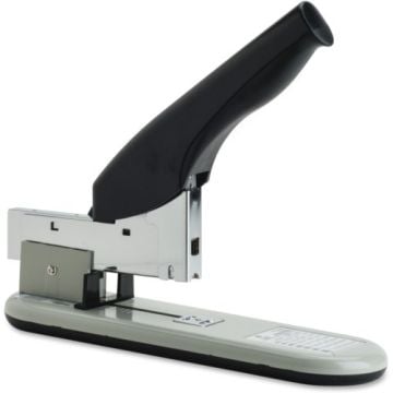 A Novus B50 Heavy Duty 140-Sheet Professional Stapler with a sleek design, featuring a black and white handle and a long metal base for high-capacity stapling.
