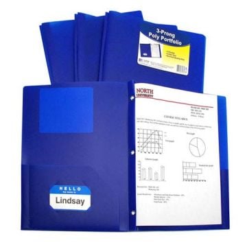 C-Line Two-Pocket Heavyweight Poly Blue Folder with Prongs - 25/PK Image 1