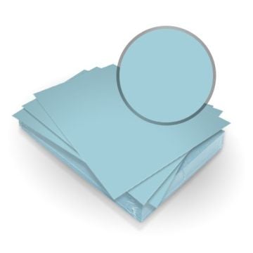 A stack of light blue 8.5" x 11" card stock covers with windows, shown in a pack of 100 sets.