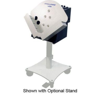 Challenge Adjustable Wheeled Stand for iJog Paper Jogger, displaying a compact, angled paper jogger on a mobile stand with four wheels for easy movement.