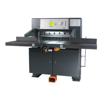 Challenge Champion 305 Manual Backgauge 30.5" Electric Paper Cutter featuring a sturdy design with a digital display and spacious cutting table.