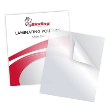 A pack of Chart Size Laminating Pouches arranged neatly, showcasing their transparent and glossy texture for document protection.