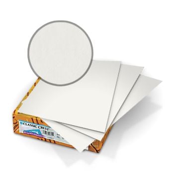 Classic Crest Avon Brilliant White 80lb Covers paper shown on a box, highlighting the smooth white surface and thickness of the sheets.