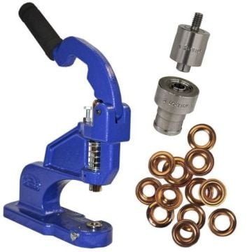 ClipsShop CSTEP-2 Grommet Press Kits with #2 Self-Piercing Die and 500 Grommets shown with its components, including the press, die set, and grommets.