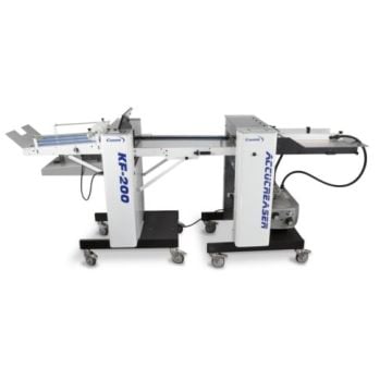 Count AccuCreaser Air Modular Digital Creasing Machine w/ KF200 Knife Folder, showcasing its advanced folding and creasing functionality on a mobile frame.
