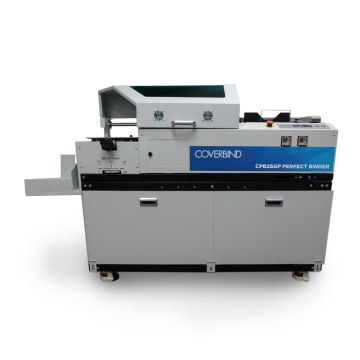 The Coverbind CPB2SGP Open Tank PUR Perfect Binder, a professional-grade binding machine designed for high-quality bookbinding with a sleek and sturdy design.