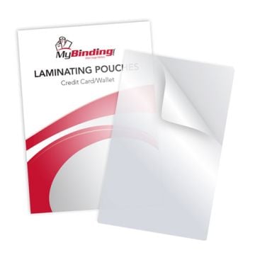 Transparent Credit Card 2-1/8" x 3-3/8" Laminating Pouches shown with a glossy finish and protective cover.