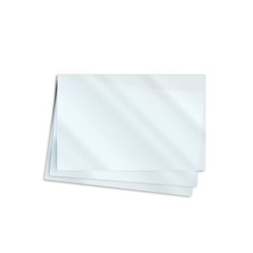 A set of 2.69" x 4.13" 5 Mil Rolodex Card Laminating Pouches, featuring clear, glossy plastic sheets designed to encapsulate and protect Rolodex-sized cards for durability and longevity.