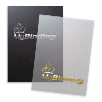 A set of Custom Binding Report Covers in black and frosted finishes, featuring a foil-stamped logo for a professional and polished presentation.