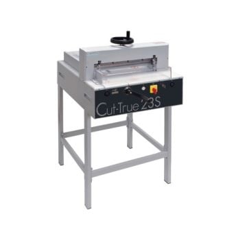 Formax Cut-True 23S 17" Electric Paper Cutter with stand, featuring a precision cutting blade and easy-to-use controls.