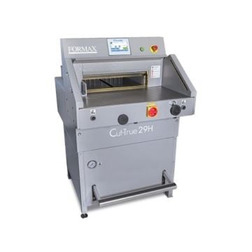Formax Cut-True 29H 20.5" Hydraulic Programmable Guillotine Cutter with a touchscreen control panel and precision cutting features.