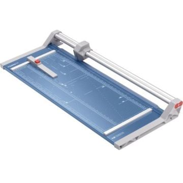 Dahle Model 554 Professional Rolling Trimmer with a blue cutting surface, precision guide, and dual-rail design for accurate and smooth cuts.