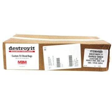 A box labeled "Destroyit 920 Bags" designed for use with shredder models 2502, 2503, 2602, 2603, 2604, 3102, and 3103.