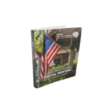 1/2 Letter 11" x 8.5" Digitally Printed Poly Round Ring Binders (20 Gauge) featuring an American flag and a house with greenery.